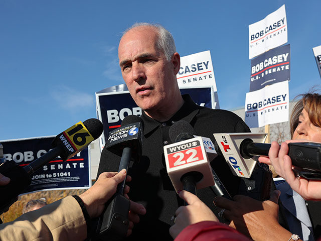 Sen. Bob Casey (D-PA) speaks with members of the media after arriving to vote on Election