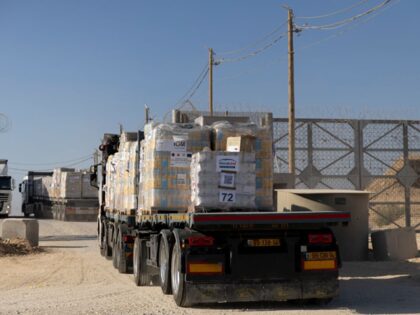 UNRWA - EREZ WEST CROSSING, ISRAEL - NOVEMBER 11: Trucks carrying humanitarian aid cross i