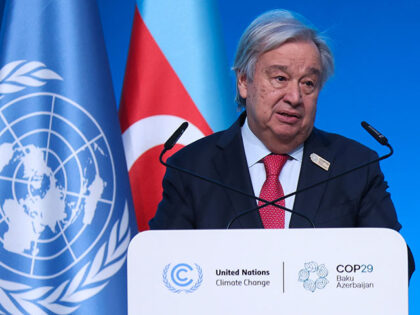 Antonio Guterres, secretary-general of the United Nations (UN), addresses the COP29 climat