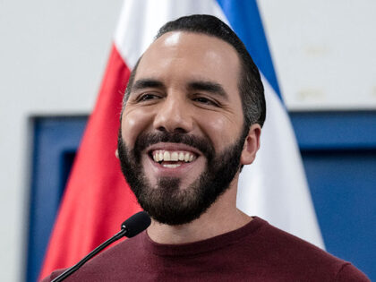 El Salvador's President Nayib Bukele smiles during a joint press conference with Costa Ric