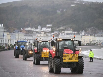 Tractors are driven along the Promenade to the venue of the Welsh Labour Party conference