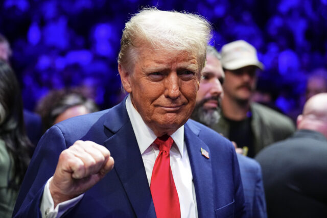 NEW YORK, NEW YORK - NOVEMBER 16: President-elect Donald Trump looks on during the UFC 309