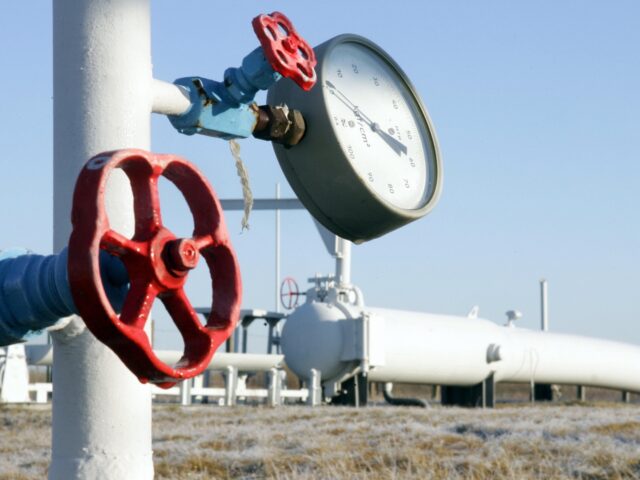 Kiev, UKRAINE: View of gas pressure-gauge and the valve of the main gas-pipe not far from