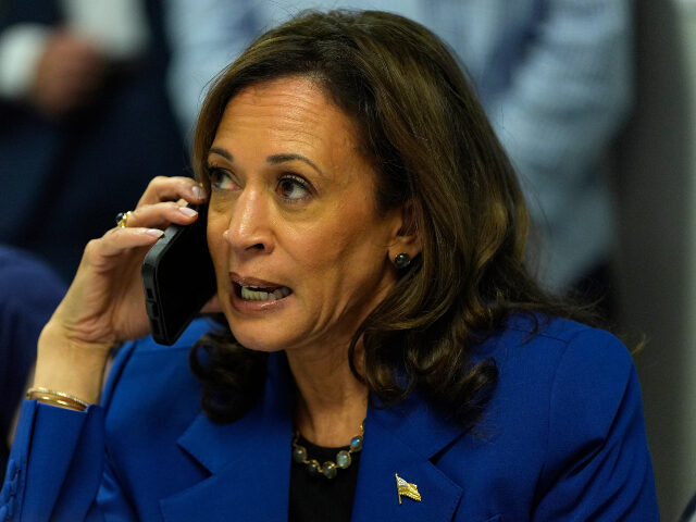 Democratic presidential nominee Vice President Kamala Harris participates in a phone bank