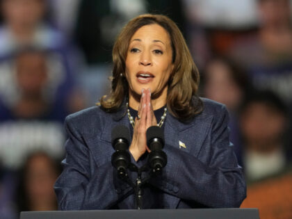 Democratic presidential nominee Vice President Kamala Harris speaks during a campaign rall