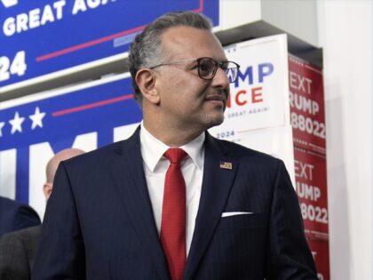 Massad Boulos listens as Republican presidential nominee former President Donald Trump spe