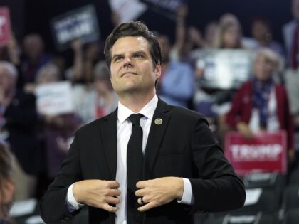 Rep. Matt Gaetz, R-Fla., arrives during the second day of the Republican National Conventi