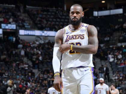 SAN ANTONIO, TX - OCTOBER 22: LeBron James #23 of the Los Angeles Lakers looks on during