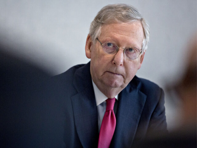 Senate Majority Leader Mitch McConnell, a Republican from Kentucky, listens during an inte