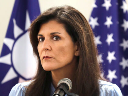 FILE - Nikki Haley, former United States Ambassador to the United Nations, listens to medi