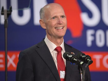 FILE - Sen. Rick Scott, R-Fla., addresses attendees at the Republican Party of Florida Fre