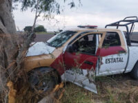 Tamaulipas State Police vehicle that sustained a cartel attack. (Credit: Breitbart Texas /