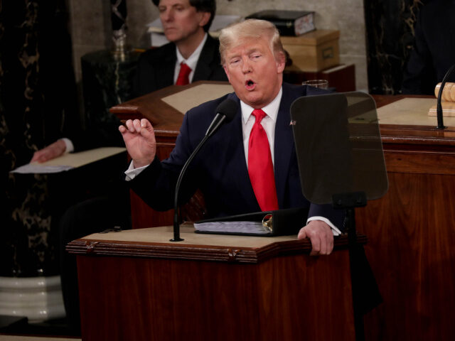 U.S. President Donald Trump delivers his State of the Union address at the US Capitol in W