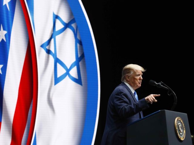 President Donald Trump speaks at the Israeli American Council National Summit in Hollywood