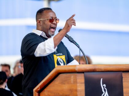 NEW YORK, NEW YORK - JULY 25: Wendell Pierce speaks as SAG-AFTRA members hold "Rock The Ci