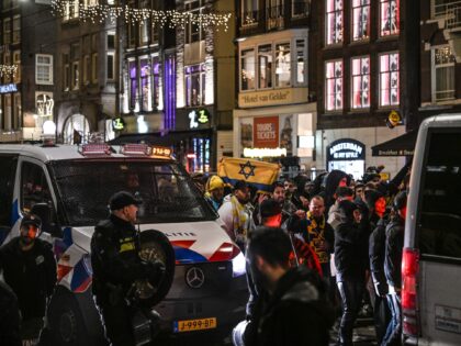 AMSTERDAM, NETHERLANDS - NOVEMBER 7: Fans of Maccabi Tel Aviv stage a pro-Israel demonstra