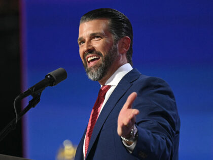 Son of former US President Donald Trump Donald Trump Jr. speaks during the third day of th