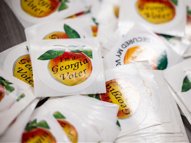 ATLANTA, GEORGIA, UNITED STATES - NOVEMBER 05: "I Voted" stickers are seen as citizens cas