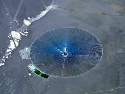 This July 30, 2020, aerial view shows the Crescent Dunes Solar Energy Project located near