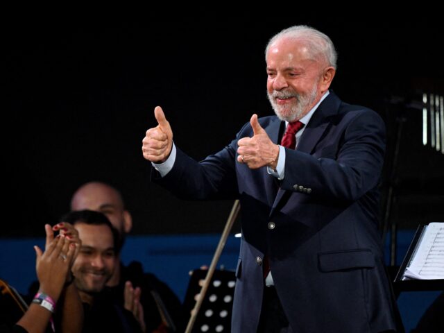 Brazil's President Luiz Inacio Lula da Silva Luis gestures during the Global Alliance Fest