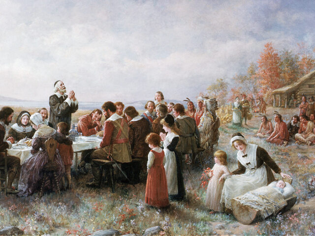 The First Thanksgiving by Jennie Augusta Brownscombe (Photo by Barney Burstein/Corbis/VCG