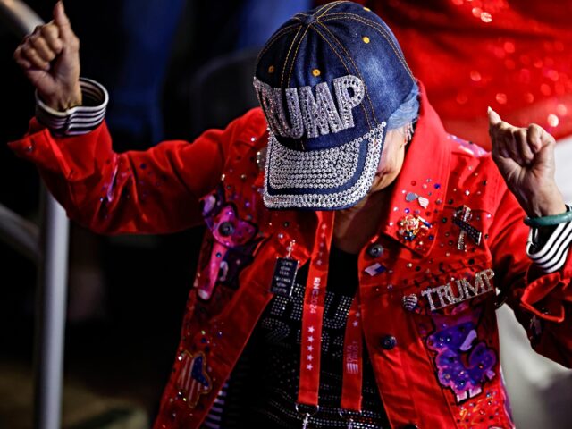 MILWAUKEE, WISCONSIN - JULY 17: Audience member celebrates with decorated Trump hat on the