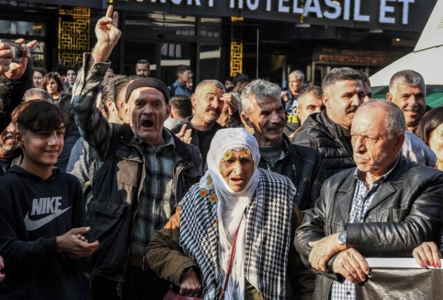 More than 2,000 people gathered to protest in the Kurdish majority city of Diyarbakir, sho