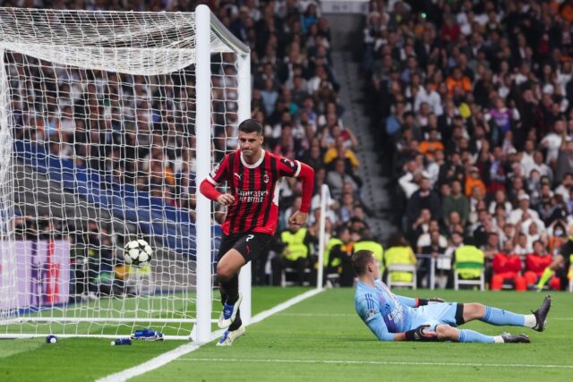 AC Milan forward Alvaro Morata after scoring against Real Madrid in the Champions League o