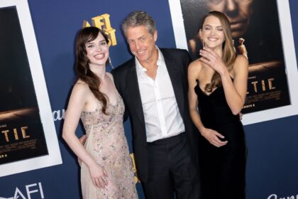 Actors (L-R) Sophie Thatcher, Hugh Grant and Chloe East attend the Hollywood premiere Of '