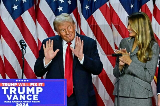 Donald Trump speaks at an election victory party in West Palm Beach, Florida on November 6