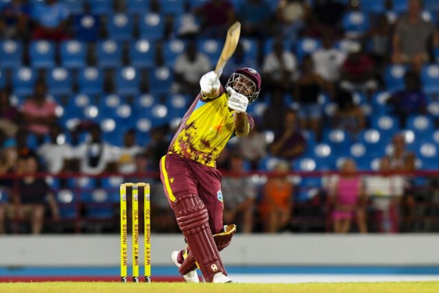 Evin Lewis struck 68 as West Indies beat England by five wickets in their T20 in Saint Luc