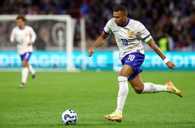 Kylian Mbappe in action for France in the Nations League in September