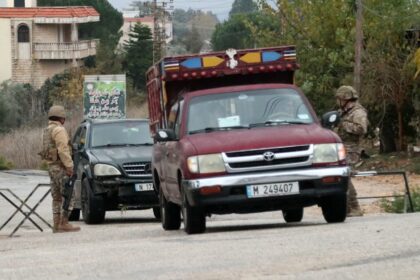 Lebanese army soldiers man a checkpoint in southern Lebanon's Marjayoun area after a cease