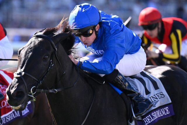 Rebel's Romance ridden by William Buick wins the Breeders' Cup Turf at Del Mar