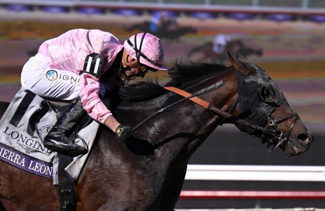 Sierra Leone, ridden by Flavien Prat, wins the Breeders' Cup Classic at Del Mar, Californi