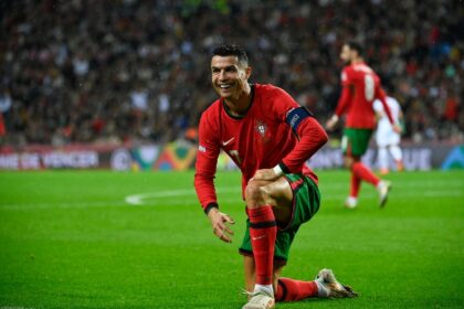 Star man: Portugal forward Cristiano Ronaldo scored twice on Friday