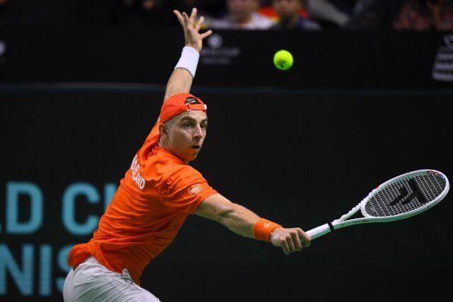 First timers: Dutch player Tallon Griekspoor on his way to victory over Germany's Jan-Lenn