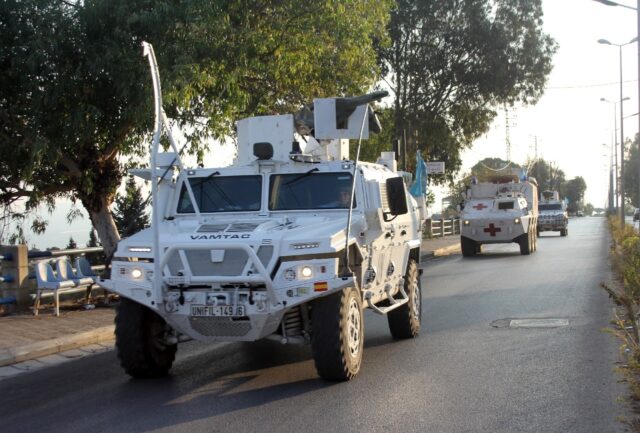 UNIFIL peacekeepers in the Marjayoun area of southern Lebanon accompany Lebanese Red Cross