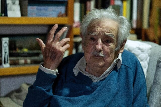 Uruguay's former President (2010-2015) Jose Mujica gestures during an AFP interview at his