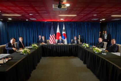 US President Joe Biden, Japanese Prime Minister Shigeru Ishiba and South Korean President