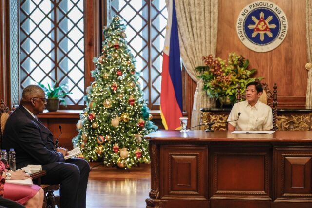 US Secretary of Defense Lloyd Austin (left) with Philippine President Ferdinand Marcos at