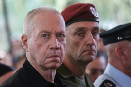 Yoav Gallant (L), pictured with army chief Lieutenant-General Herzi Halevi on October 27