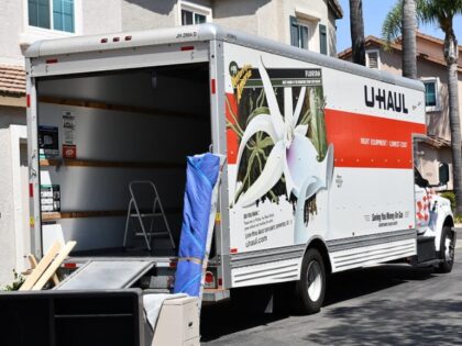 The back of an empty U-Haul Rental Truck