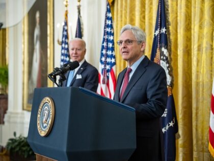 Lawfare - President Joe Biden looks on as Attorney General Merrick Garland delivers remark