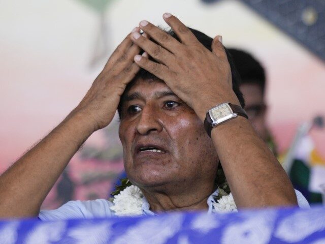 Former Bolivian President Evo Morales gestures during a rally with supporters in Lauca N,