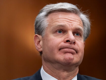 FBI Director Christopher Wray testifies during a Senate Homeland Security and Governmental