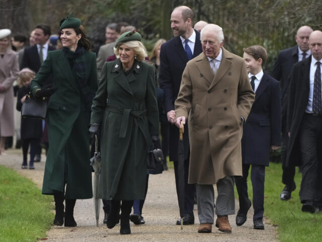 Britain's King Charles III, front right, and Queen Camilla with Kate Princess of Wale