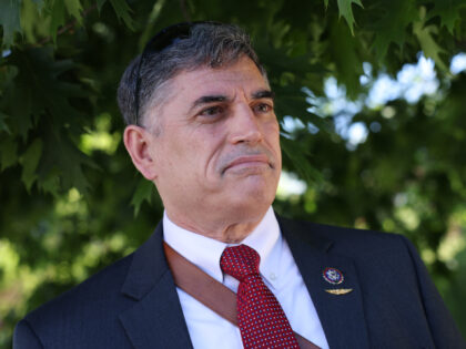 Rep. Andrew Clyde (R-GA) speaks to the media at a "Back The Blue Bike Tour" as t