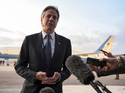 US Secretary of State Antony Blinken speaks to reporters on the tarmac before his departur