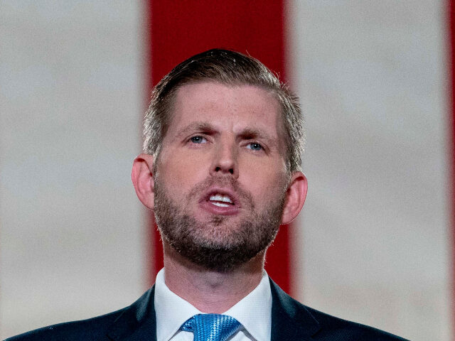 Eric Trump, the son of President Donald Trump, tapes his speech for the second day of the